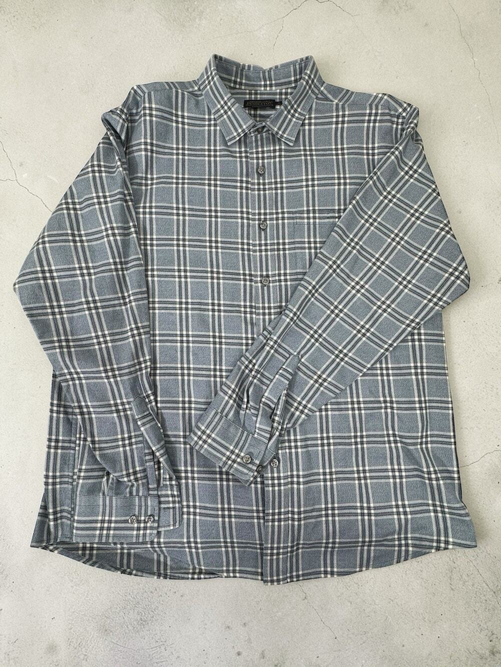 Pendleton Mens Plaid Flannel Button Down Shirt XL 100% Cotton Light Blue/gray
